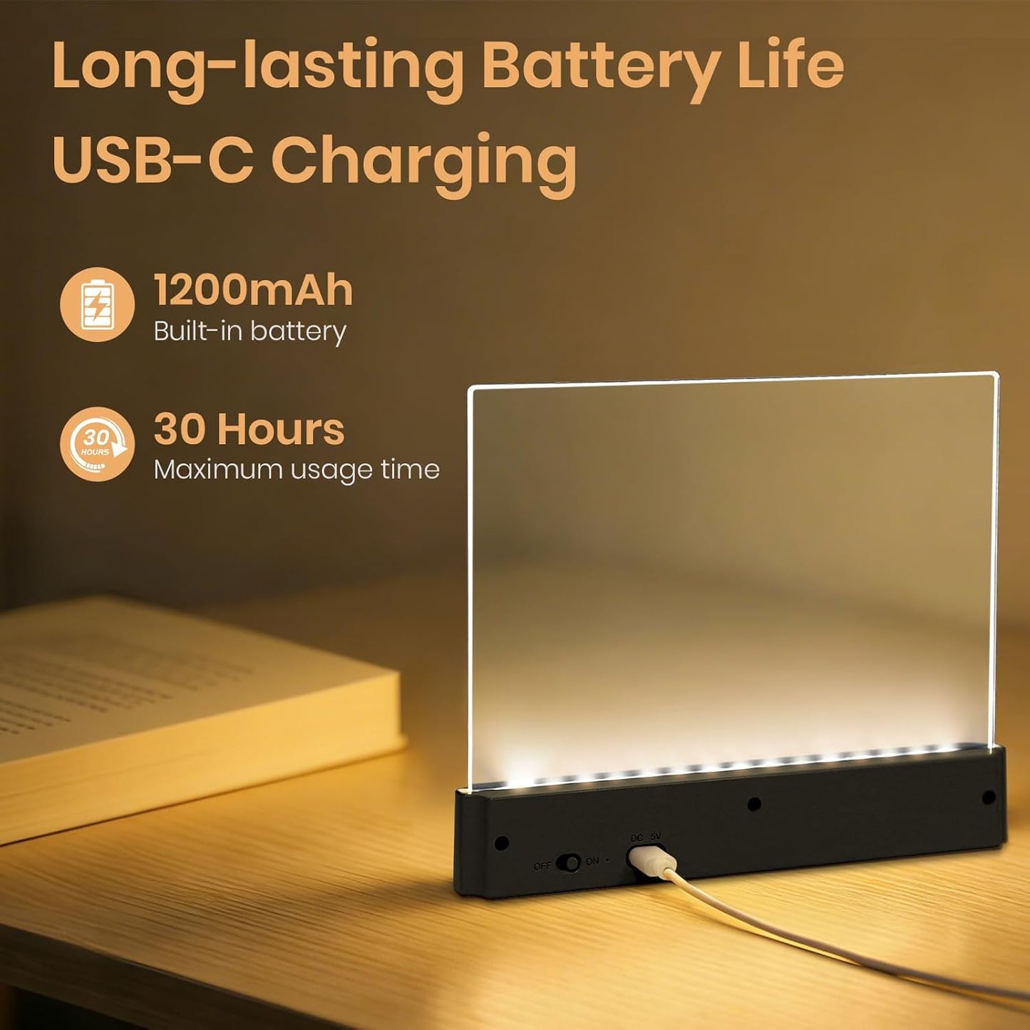 Book Light, Rechargeable Clear LED Flat Reading Light for Reading in Bed at Night with 3 Colors & Timer, Dimmable Full Page Panel Plate Lamp, Bookish Gifts for Readers Kids Women Men (Black)