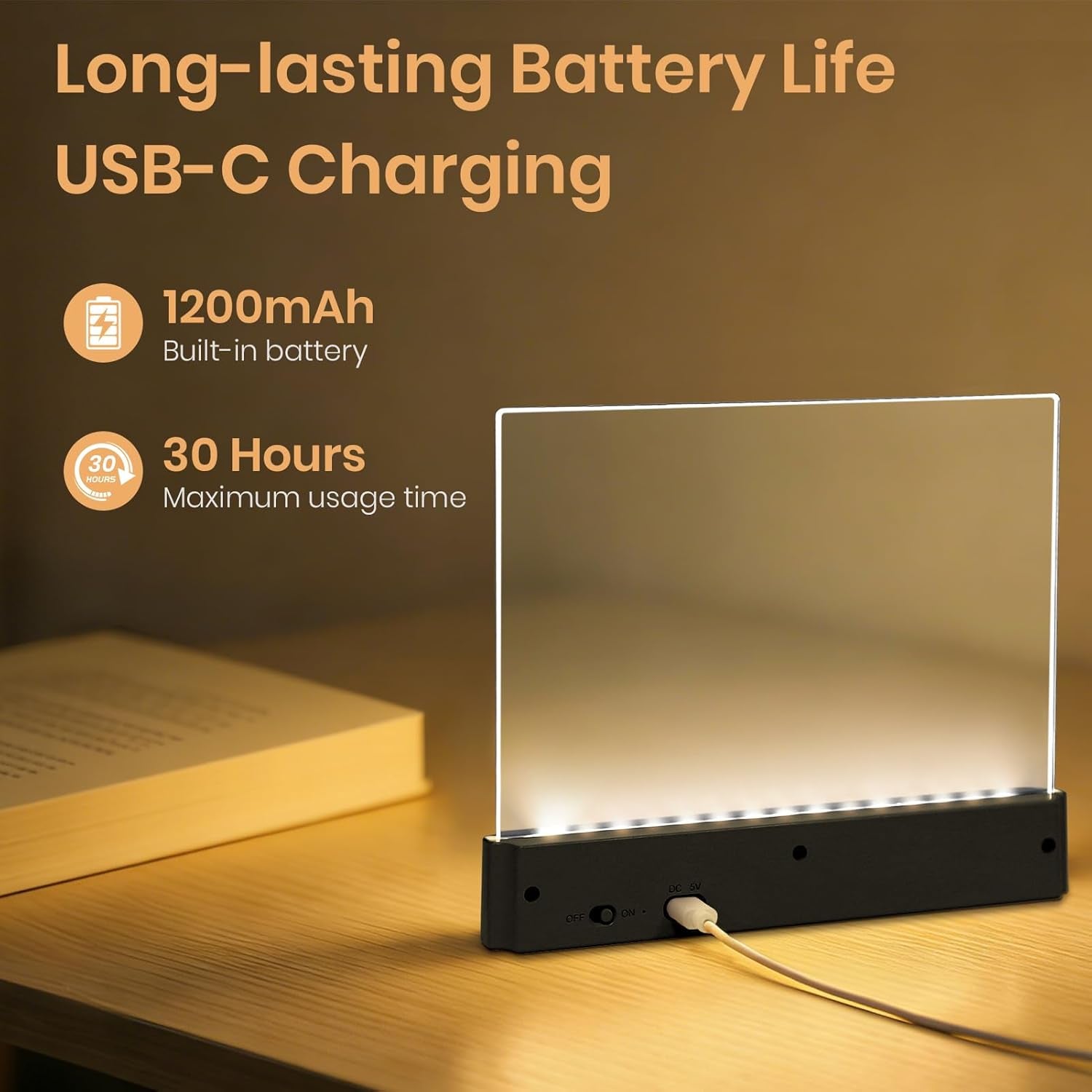 Book Light, Rechargeable Clear LED Flat Reading Light for Reading in Bed at Night with 3 Colors & Timer, Dimmable Full Page Panel Plate Lamp, Bookish Gifts for Readers Kids Women Men (Black)