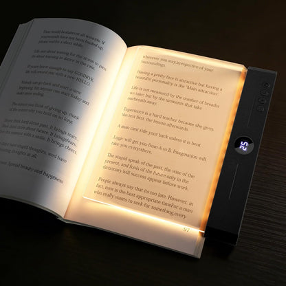 Book Light, Rechargeable Clear LED Flat Reading Light for Reading in Bed at Night with 3 Colors & Timer, Dimmable Full Page Panel Plate Lamp, Bookish Gifts for Readers Kids Women Men (Black)