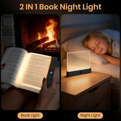 Book Light, Rechargeable Clear LED Flat Reading Light for Reading in Bed at Night with 3 Colors & Timer, Dimmable Full Page Panel Plate Lamp, Bookish Gifts for Readers Kids Women Men (Black)