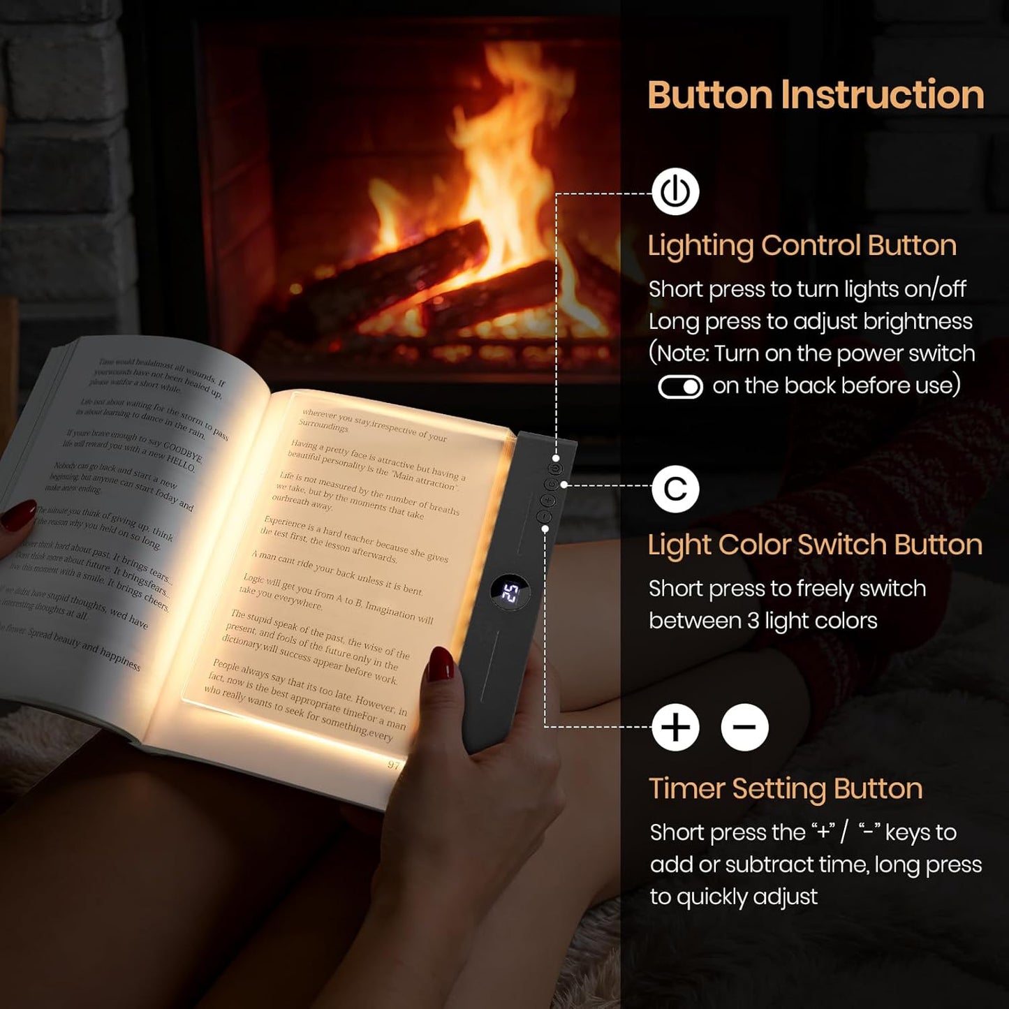 Book Light, Rechargeable Clear LED Flat Reading Light for Reading in Bed at Night with 3 Colors & Timer, Dimmable Full Page Panel Plate Lamp, Bookish Gifts for Readers Kids Women Men (Black)