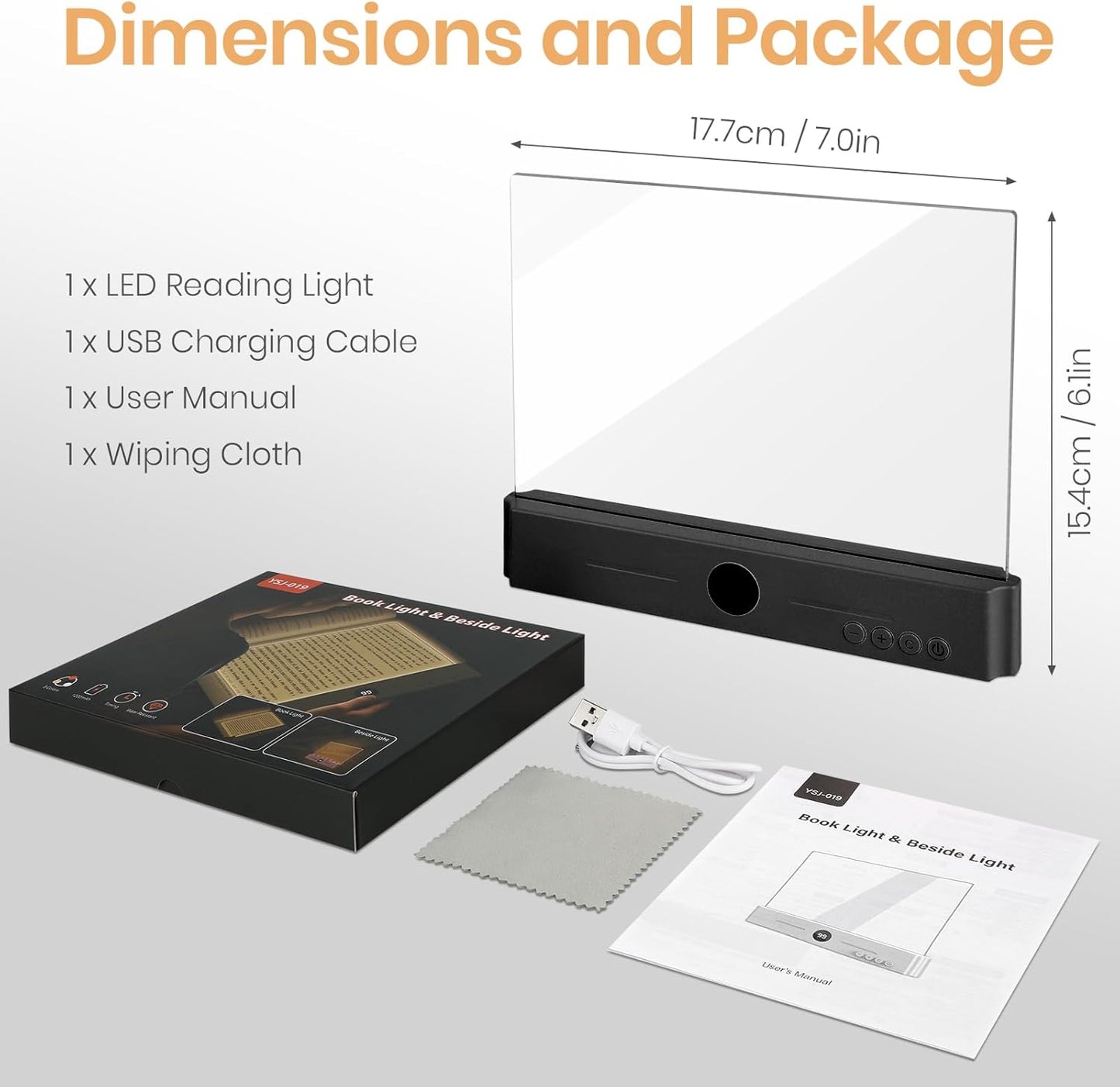 Book Light, Rechargeable Clear LED Flat Reading Light for Reading in Bed at Night with 3 Colors & Timer, Dimmable Full Page Panel Plate Lamp, Bookish Gifts for Readers Kids Women Men (Black)